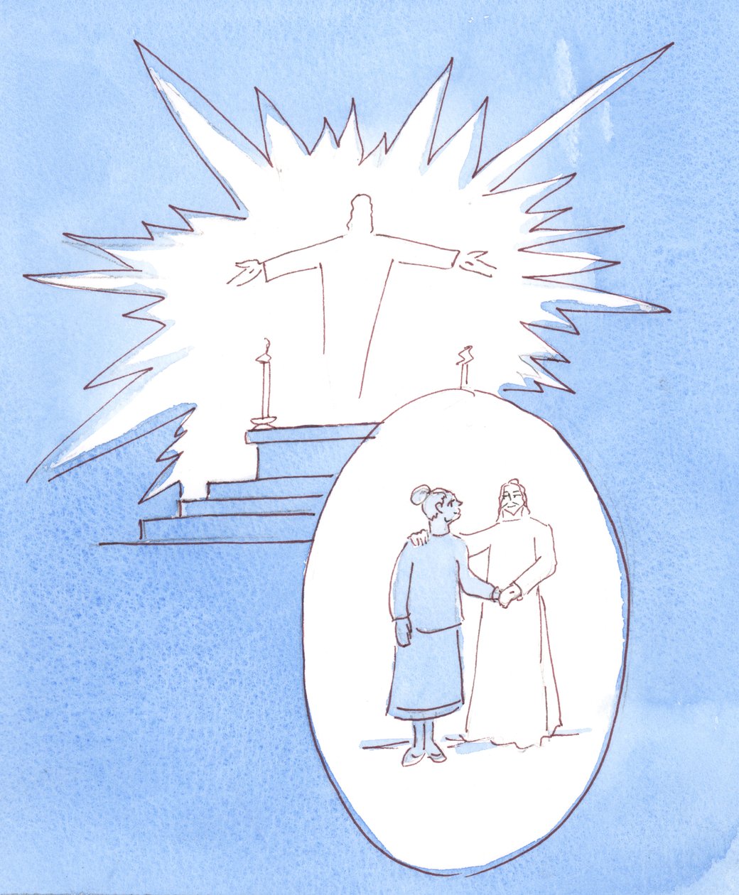 Vi har ret i at forene os med Kristi selvofring i messen, men vi giver Gud Faderen yderligere ære, hvis vi holder pause i privat bøn hele dagen for at forny vores selvofring, 2004 (w af Elizabeth Wang