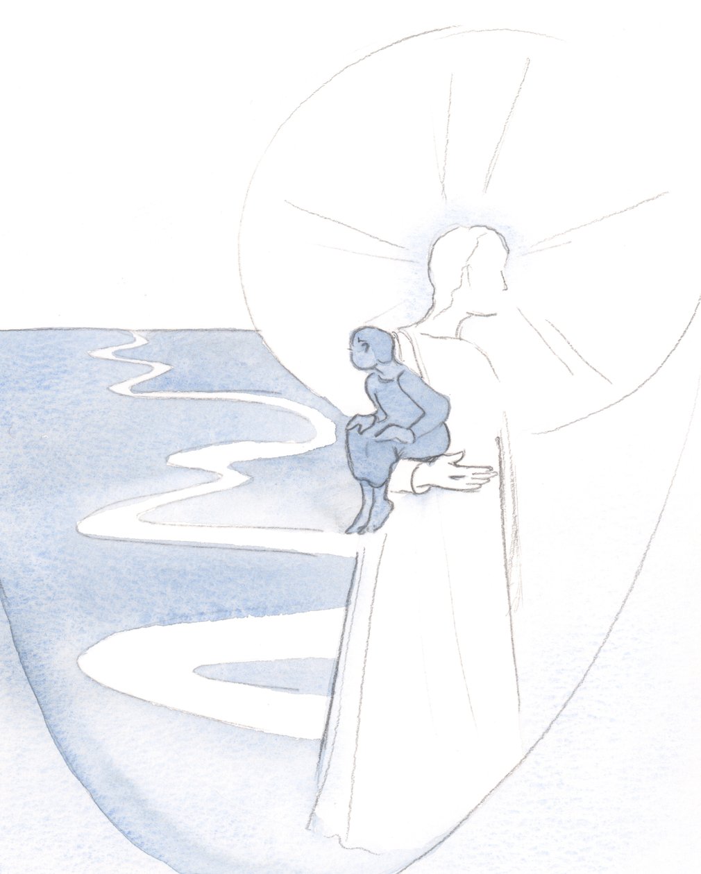 Når jeg stoler på Kristus, i stille bøn, er jeg som et lille barn, der bæres i sin vitalitet og glæde., 2000 (w/c på papir) af Elizabeth Wang