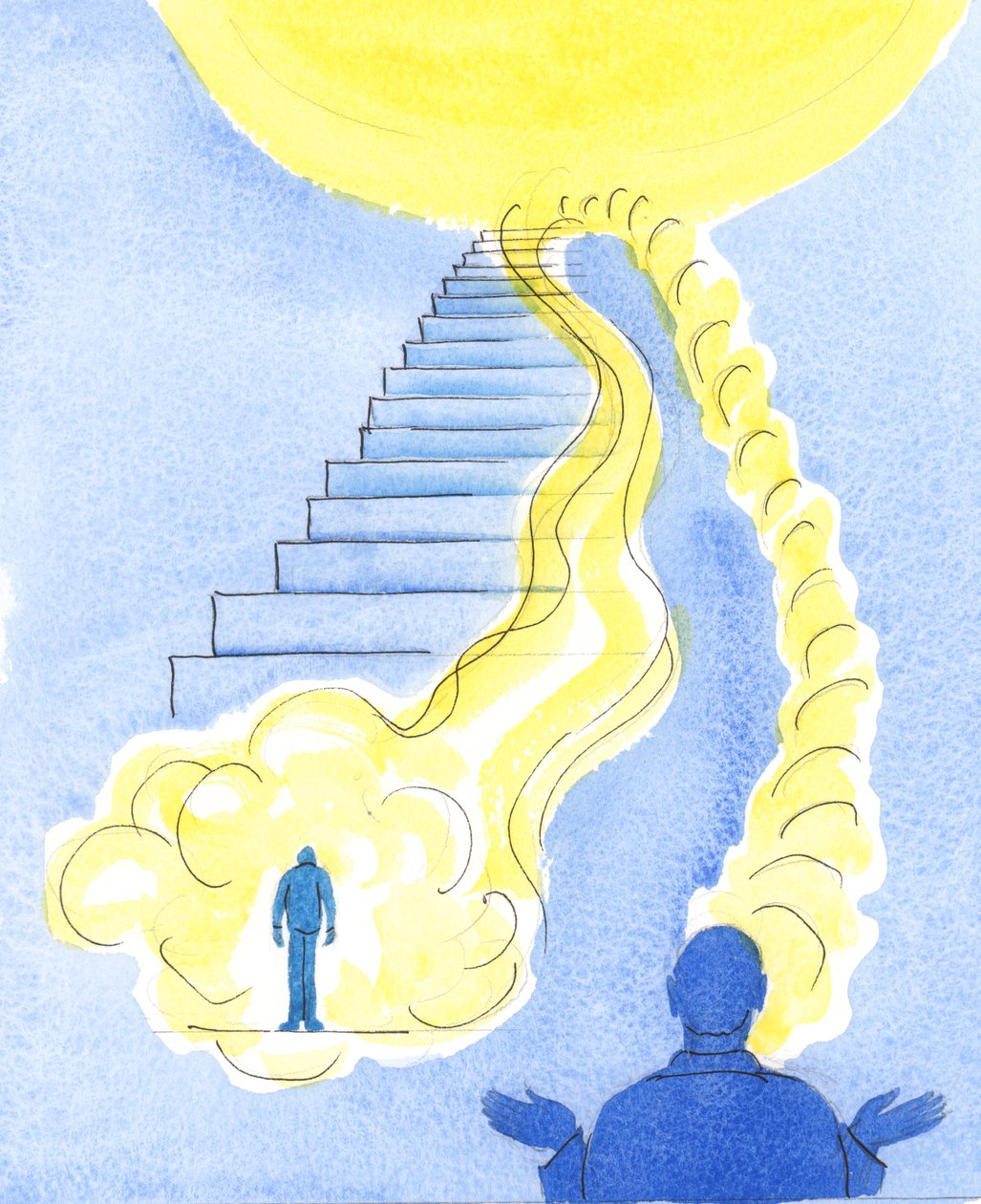 Når vi beder til Gud, i Jesu navn, om hjælp til nogen i nød, kan vi være sikre på, at Gud sender nåde ned fra himlen, 2004 (w/c på papir) af Elizabeth Wang