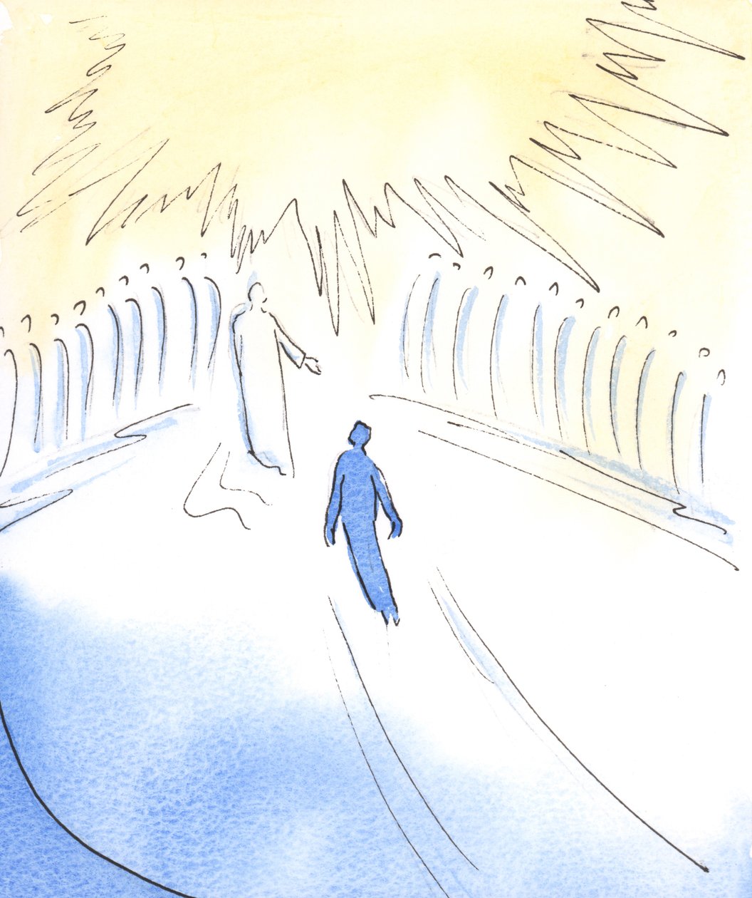 Den, der priser Faderen i Kristi navn, i Ånden, er forenet med Kristus og med alle de hellige, der tilbeder i himlen, 2003 (w/c på papir) af Elizabeth Wang