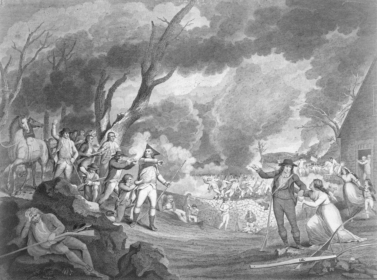 Slaget ved Lexington, 19. april 1775, indgraveret af Cornelius Tiebout (ca. 1773-1832) af Elkanah Tisdale