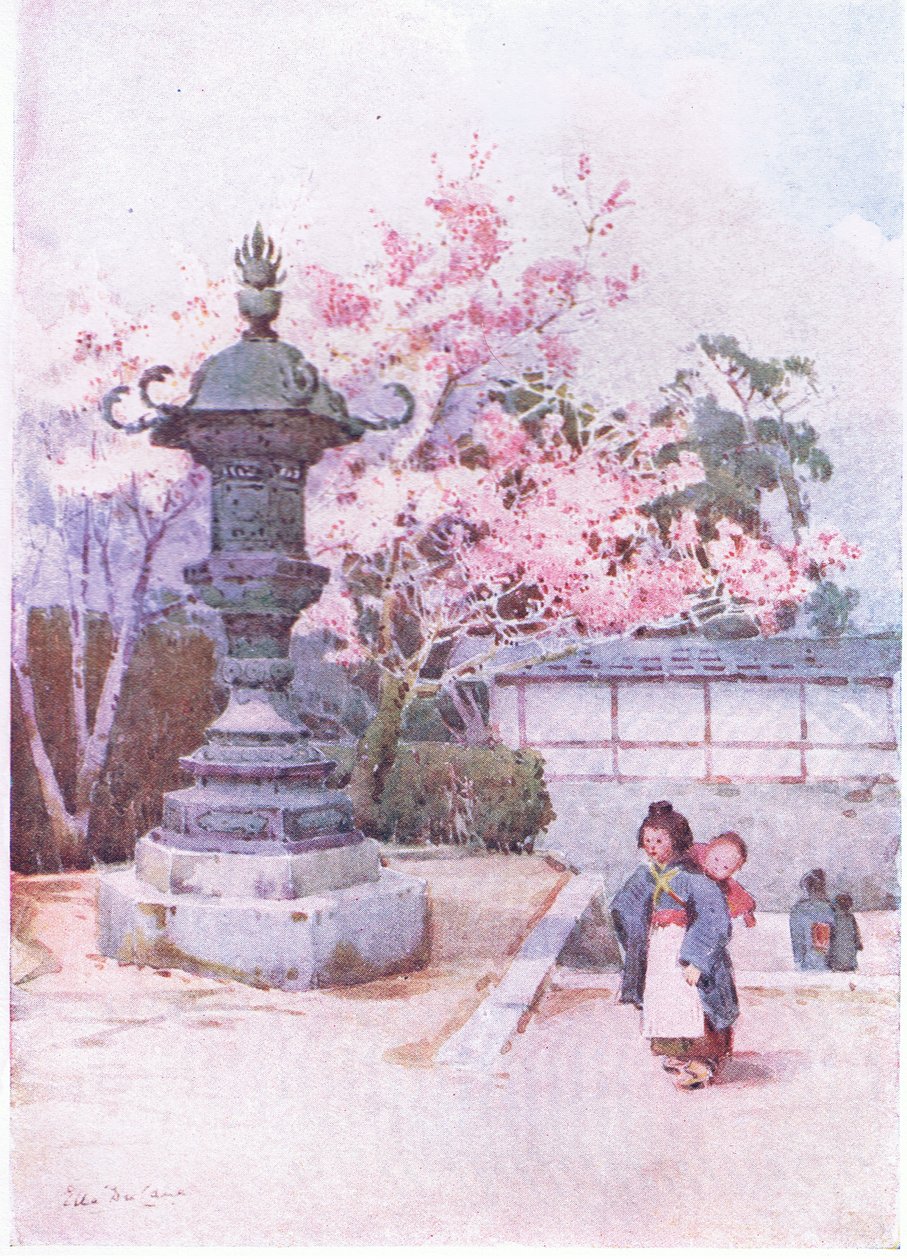 Japanske børn ca. 1900 (farve litho) af Ella Du Cane