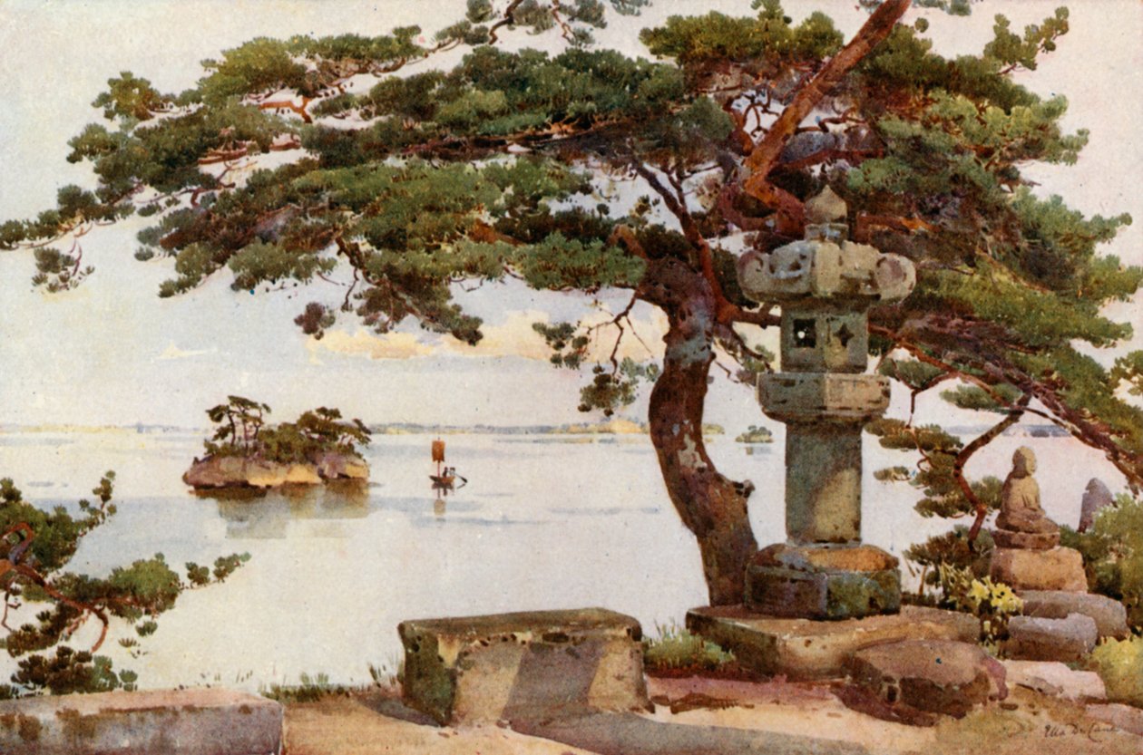 Fyrretræ ved Matsushima (farvelitografi) af Ella Du Cane