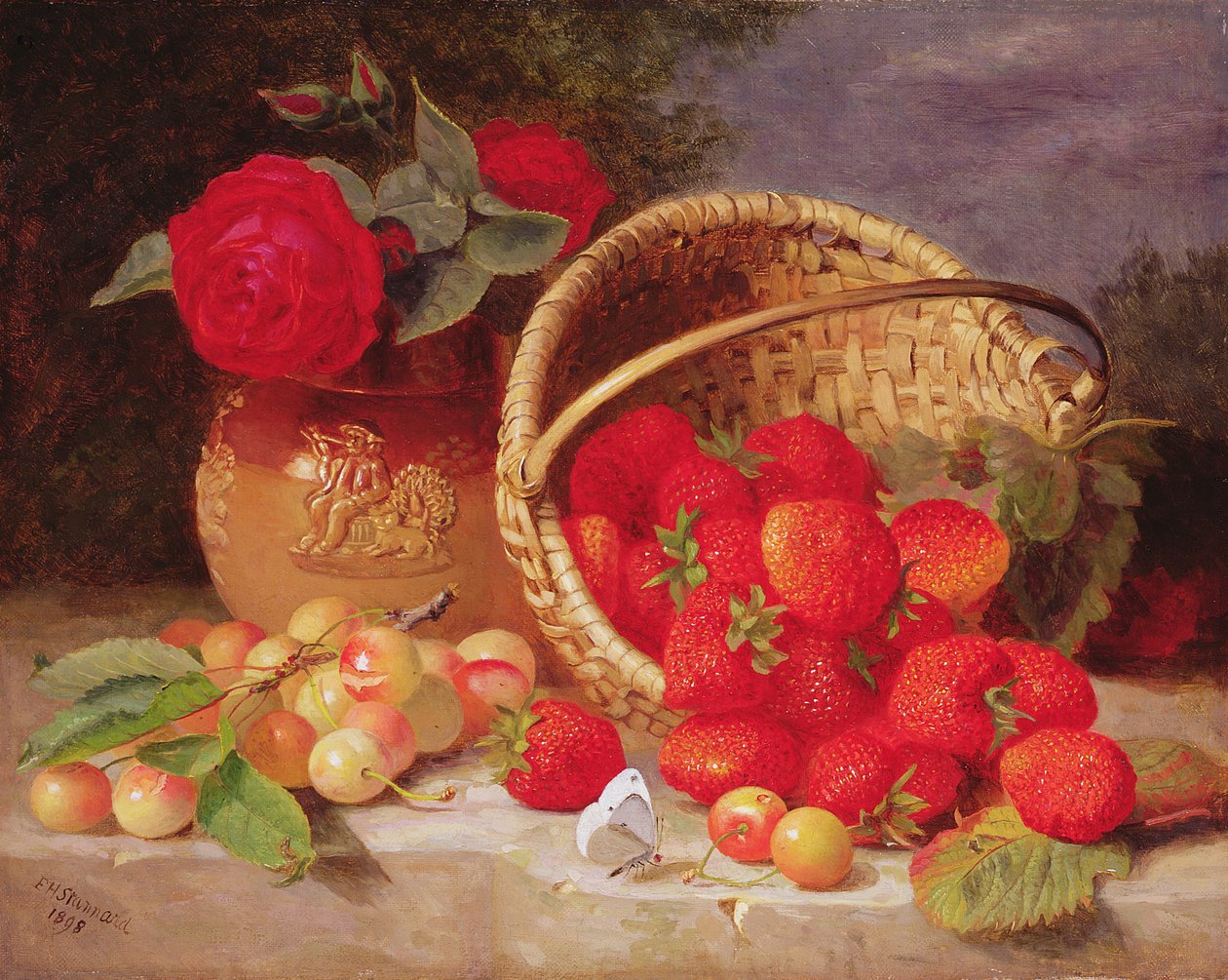Stilleben med kurv med jordbær og kirsebær, 1898 af Eloise Harriet Stannard