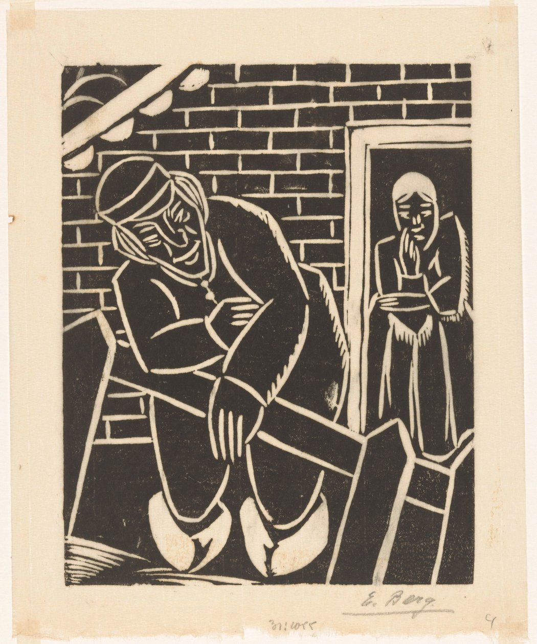 Bonde foran sit hus af Else Berg (signed by artist)