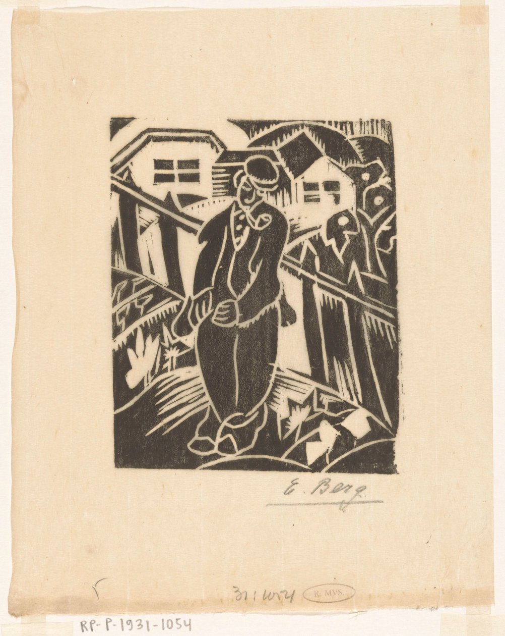 Mand i køkkenhave af Else Berg (signed by artist)