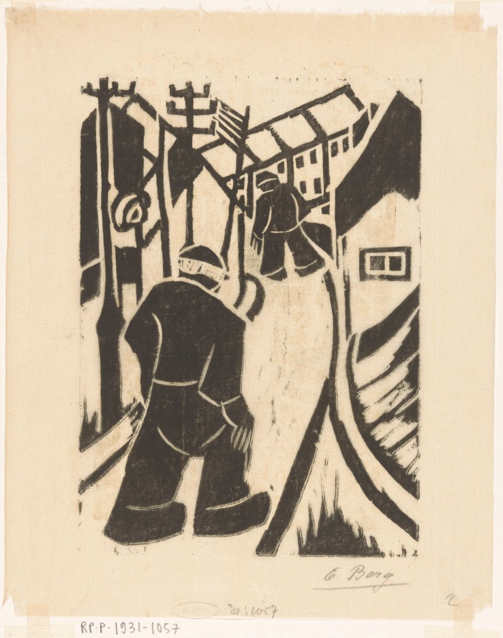 To figurer i landsbygaden af Else Berg (signed by artist)
