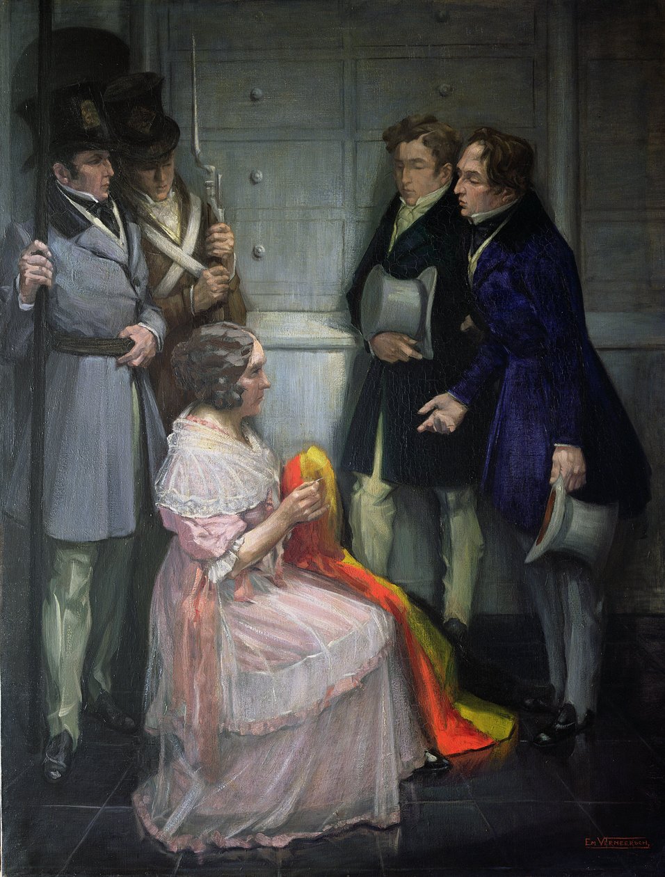 Mrs. Abst skaber det første belgiske flag, ca. 1830 af Em Vermeersch