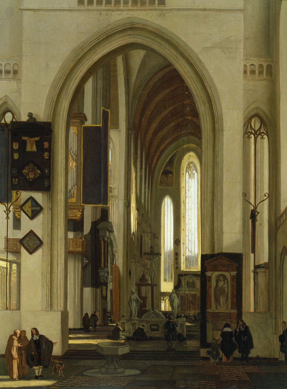 Interiør af en kirke med figurer, 1685 af Emanuel de Witte
