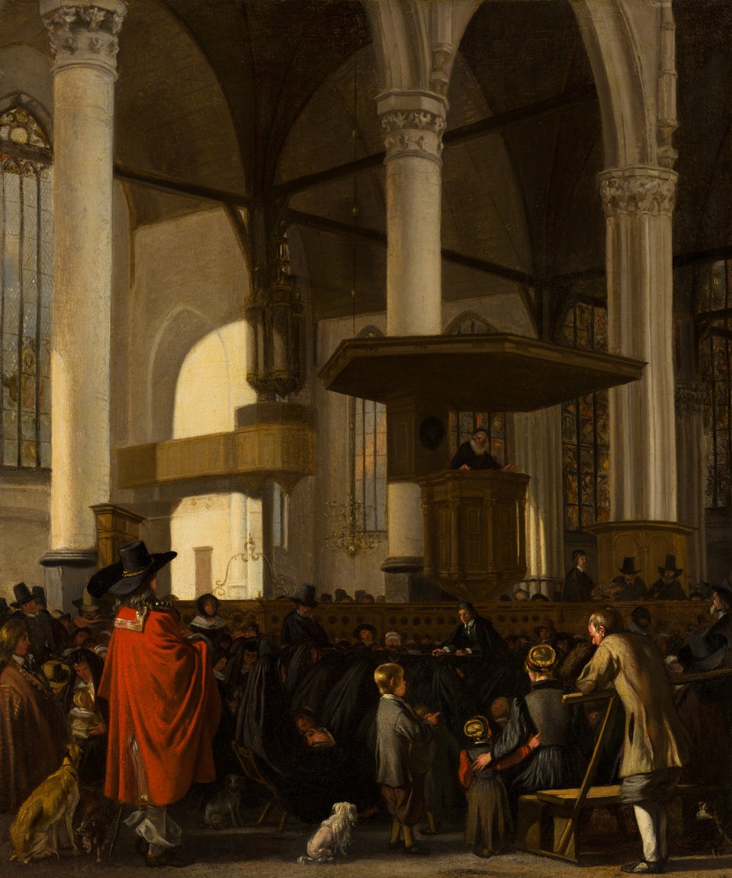 Oude Kerk i Amsterdam under en gudstjeneste af Emanuel de Witte