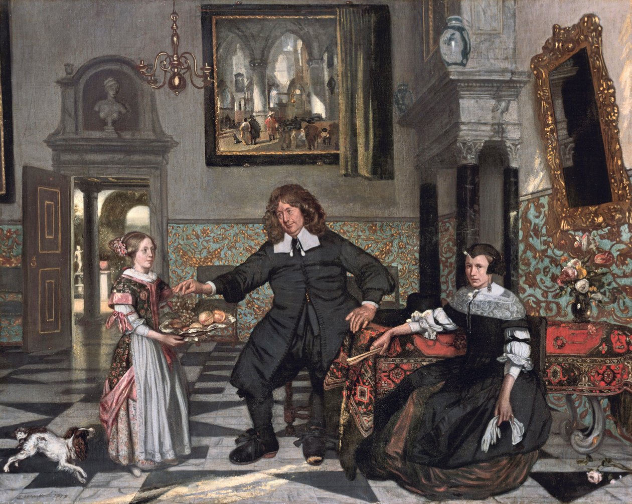 Portræt af en familie i et interiør af Emanuel de Witte