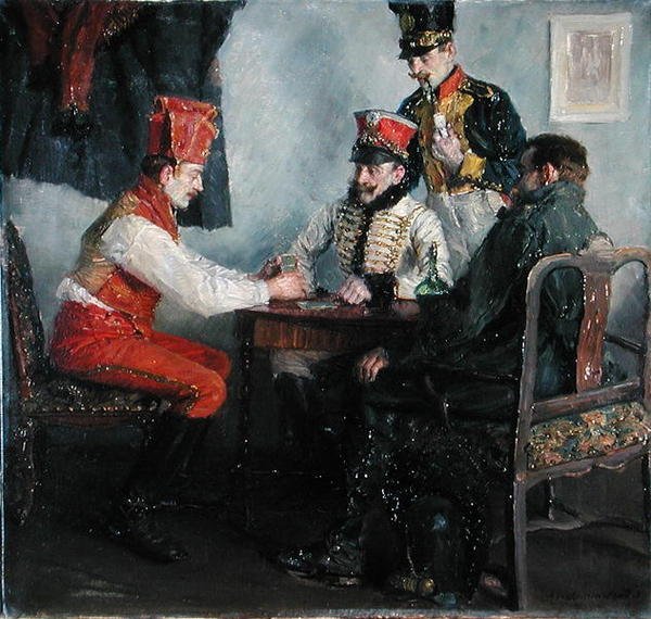 Ved kortbordet (olie på lærred) af Emanuel Bachrach Baree