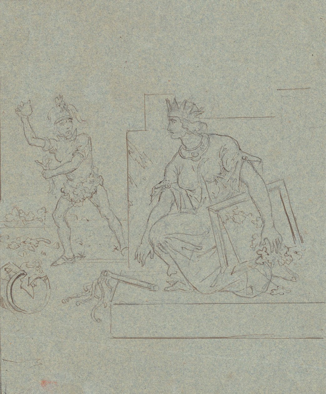 Politisk tegneserie om amerikansk borgerkrig, ca. 1860 (pen, blæk og grafit på gråt papir af Emanuel Gottlieb Leutze