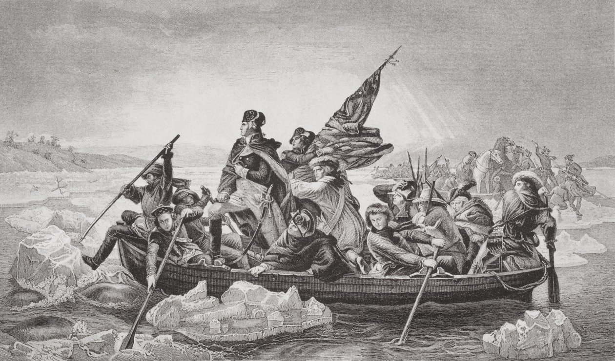 Washington krydser Delaware nær Trenton, New Jersey, julen 1776, fra `Illustrationer af engelsk og skotsk historie