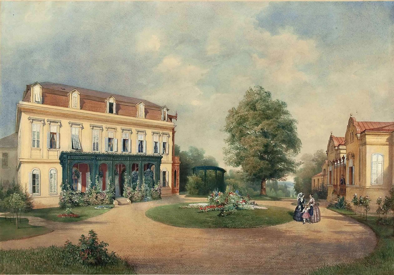 Emanuel Stöckler Albert Hardt-familiens landsted i Hadersdorf nær Wien 1854 af Emanuel Stöckler