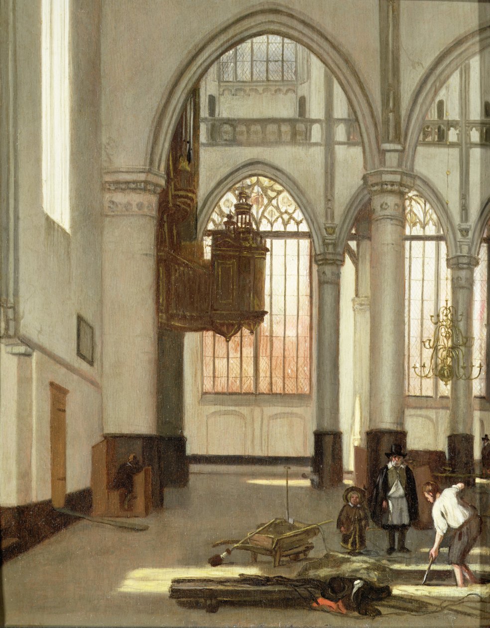Gravegravere i den vestlige ende af Oude Kerk, Amsterdam (panel) af Emanuel de Witte