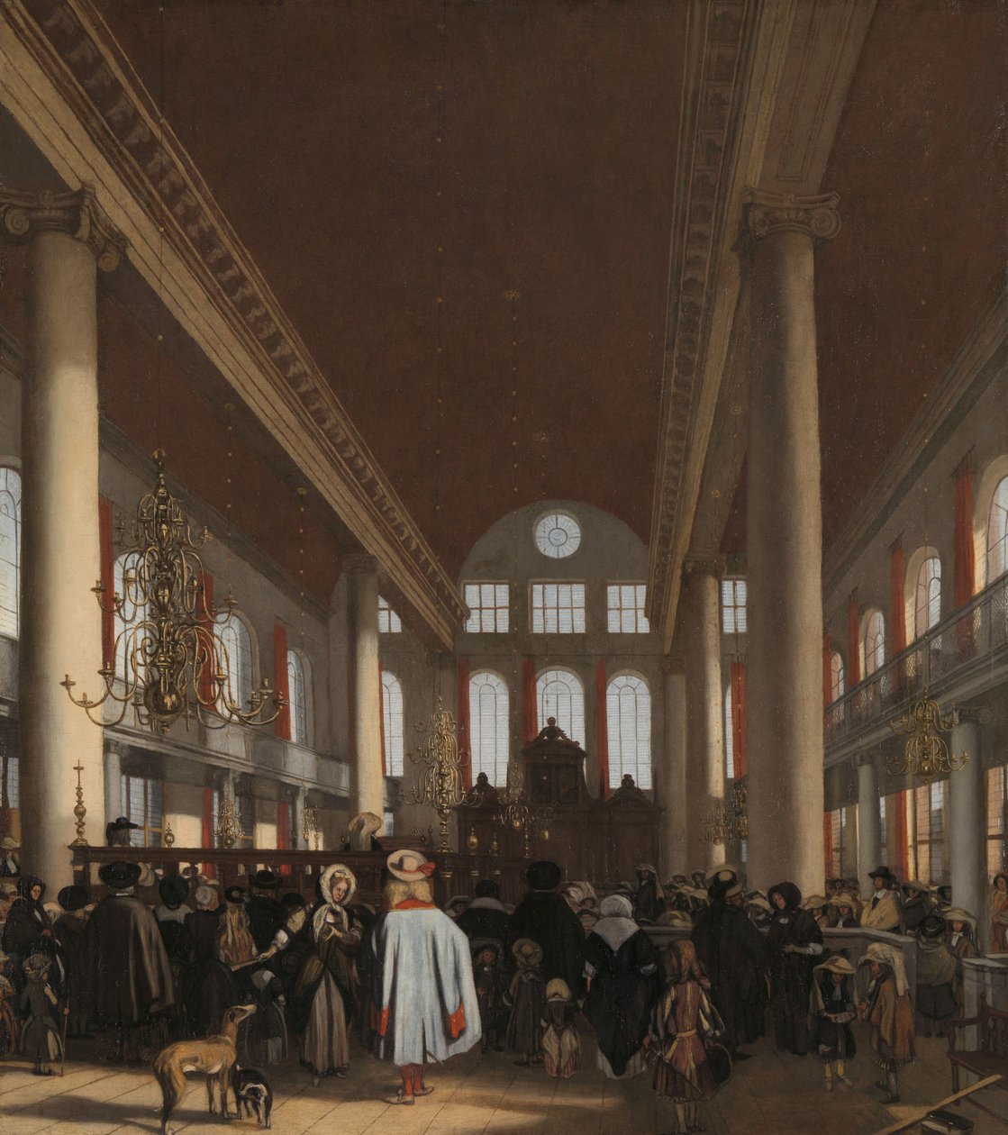 Interiør af den portugisiske synagoge i Amsterdam af Emanuel de Witte