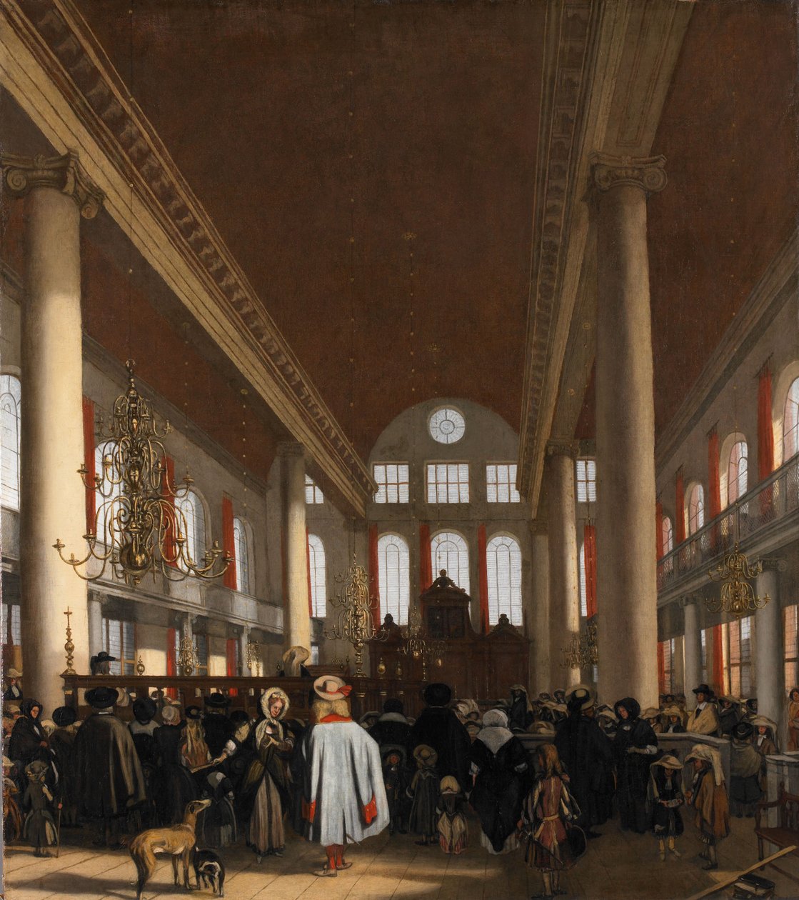 Interiør af den portugisiske synagoge i Amsterdam af Emanuel de Witte