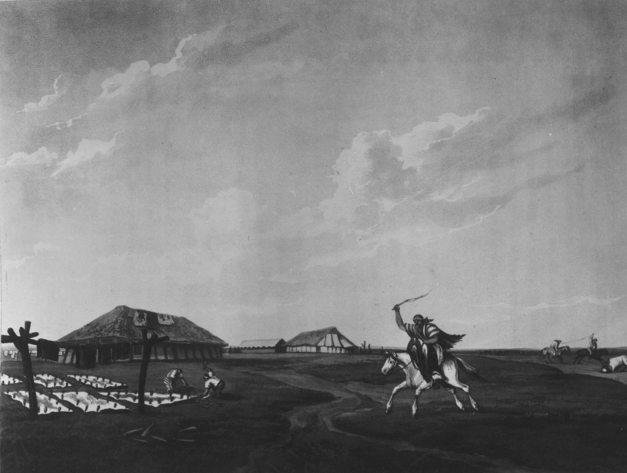 Estancia (gård) ved floden San Pedro, indgraveret af Maile og Sutherland, 1820 (litho) (bw foto) af Emeric Essex Vidal