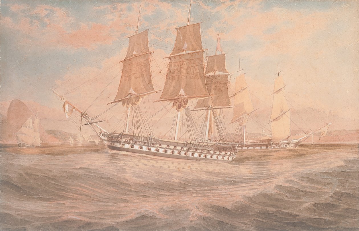 HMS Ganges og Thetis ud for Rio de Janeiro af Emeric Essex Vidal