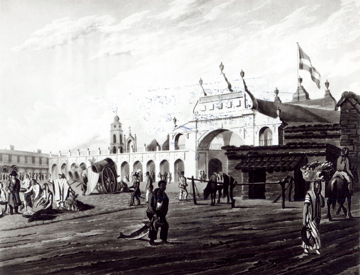 Market Place, engraved by Daniel Havell (1785-1826) 1820 af Emeric Essex Vidal