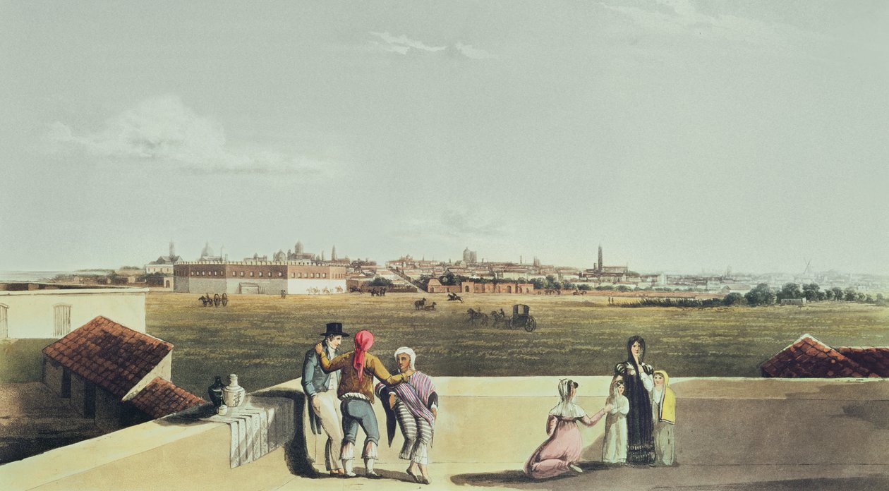 Generel udsigt over Buenos Aires fra Plaza del Toros, fra maleriske illustrationer af Buenos Aires og Montevideo, 1820 af Emeric Essex after Vidal