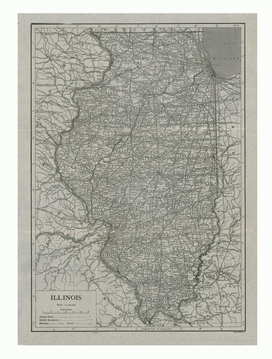 Kort over Illinois, USA, c1910