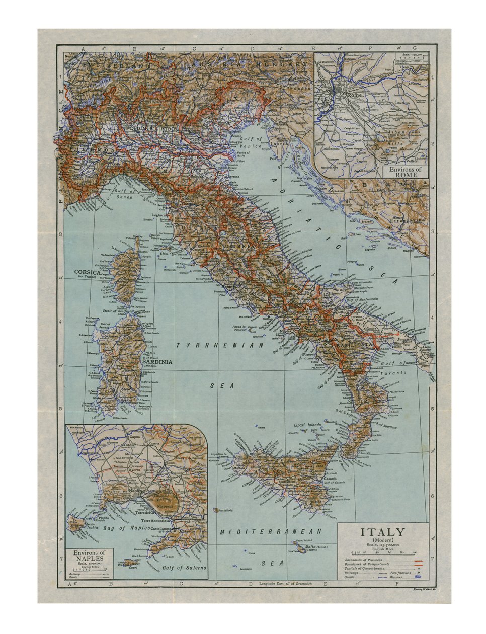 Kort over det moderne Italien, c1910