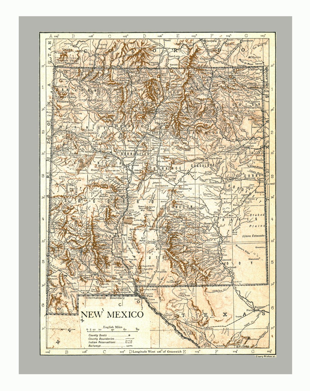 Kort over New Mexico, omkring 1900-tallet. af Emery Walker