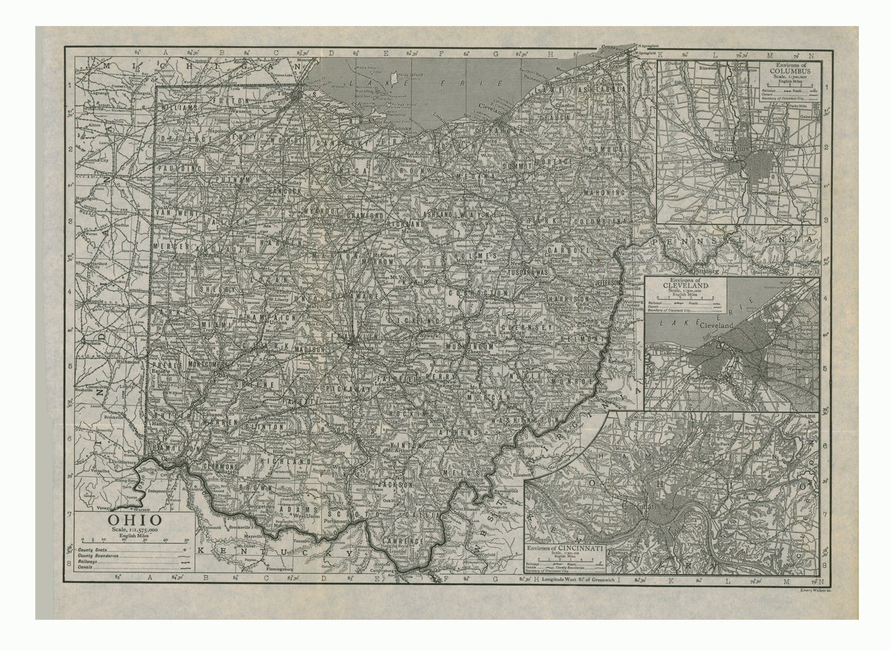 Kort over Ohio, USA, c1910