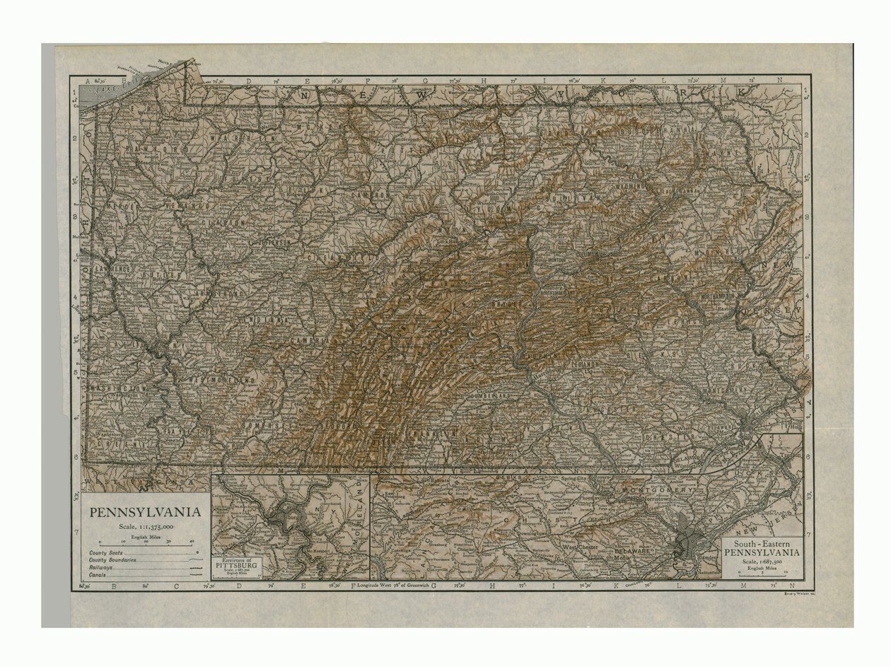 Kort over Pennsylvania, 1910. af Emery Walker