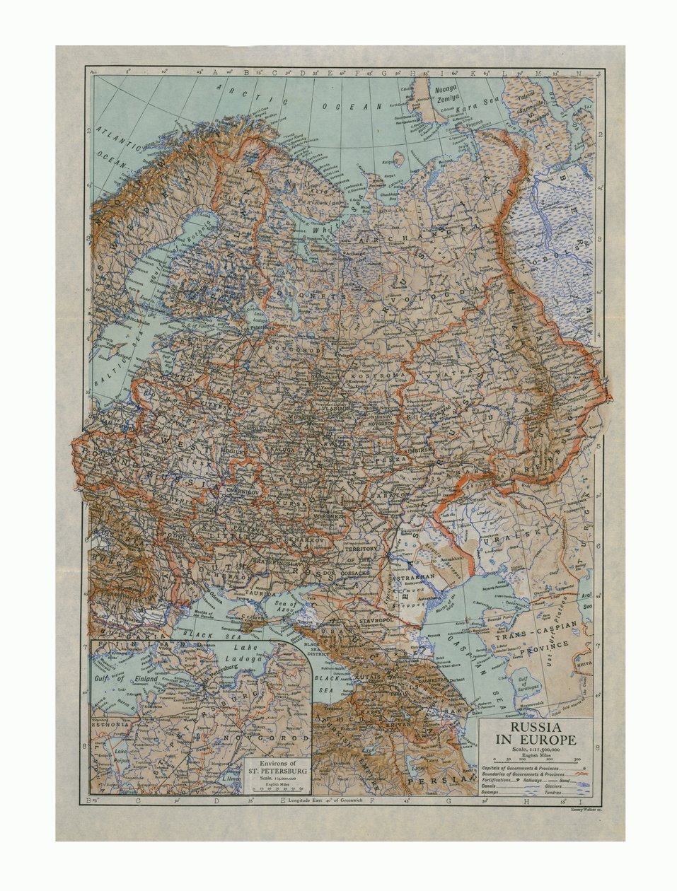 Kort over Rusland i Europa, c1910