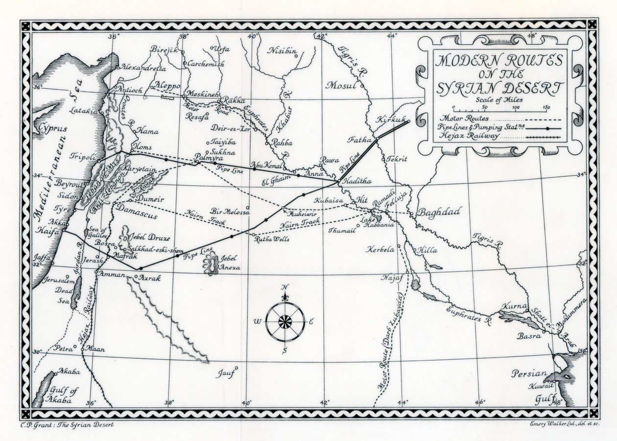 Jernbane- og motorruter og rørledninger, Syrisk ørken, 1937 af Emery Walker