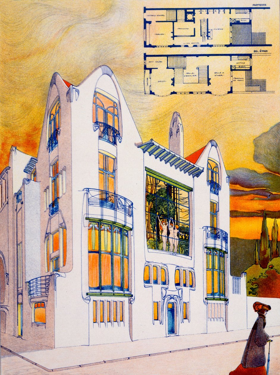 House Design, ca. 1905-6 (akvarel og pen på papir) af Emiel van Averbeke
