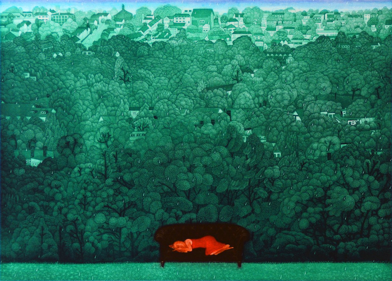 Drømmeri i regnen, 2009 (radering) af Emiko Aida