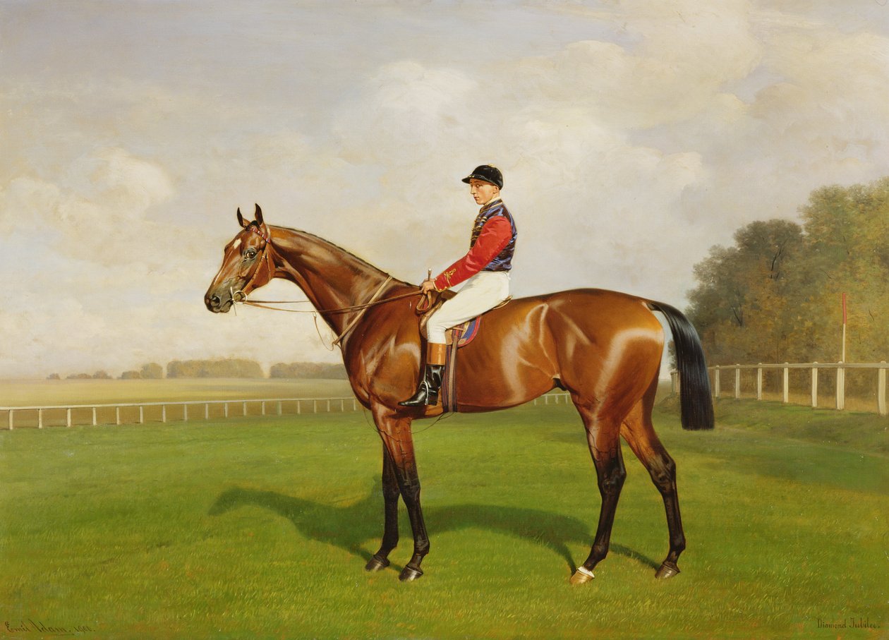 Diamond Jubilee, vinder af 1900 Derby, 1900 olie på lærred detalje fra 188214 af Emil Adam