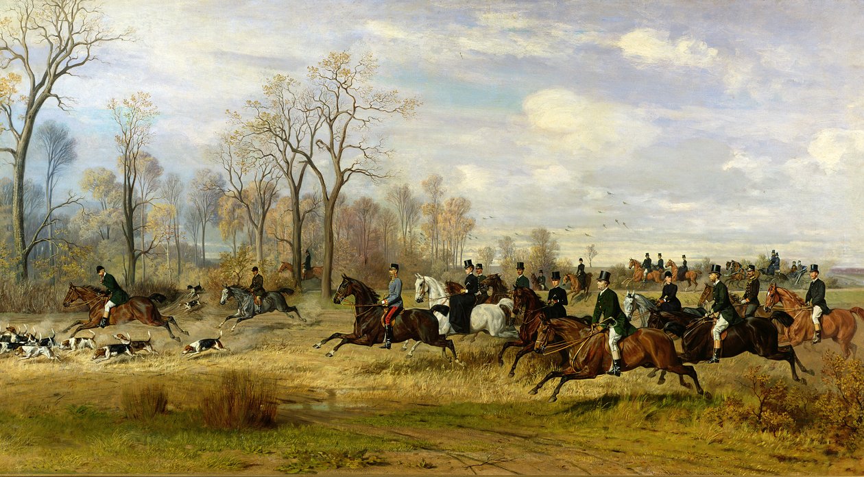 Kejser Franz Joseph I af Østrig på jagt efter hunde med grevinden Larisch i Schlesien, 1882 af Emil Adam