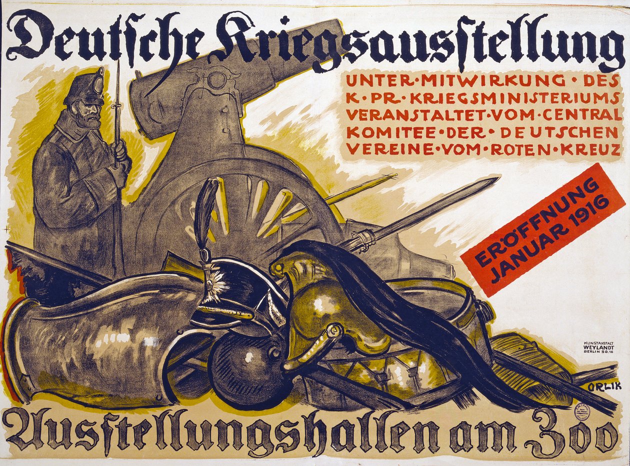 Plakat, der reklamerer for en krigsudstilling sponsoreret af Røde Kors Deutsche Kriegs Ausstellung, januar 1916, 1916 af Emil Orlik