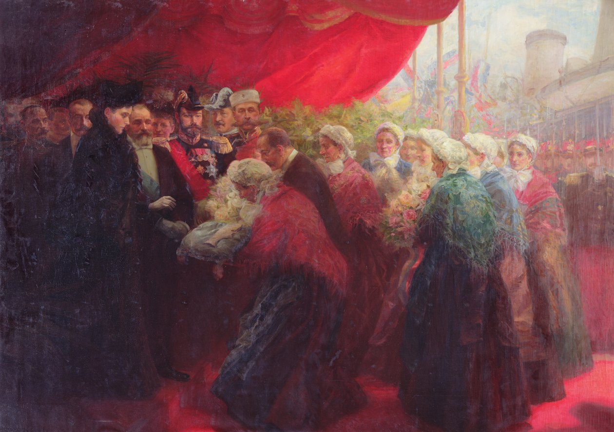 Bazennes tilbyder en sølvfisk til Alix af Hesse-Darmstadt, kejserinde af Rusland, i Dunkerque i 1901 af Emil Benediktoff Hirschfeld