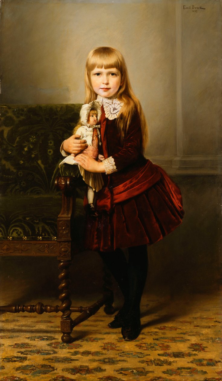 Portræt af en ung pige, der holder en dukke, 1887 af Emil Brack