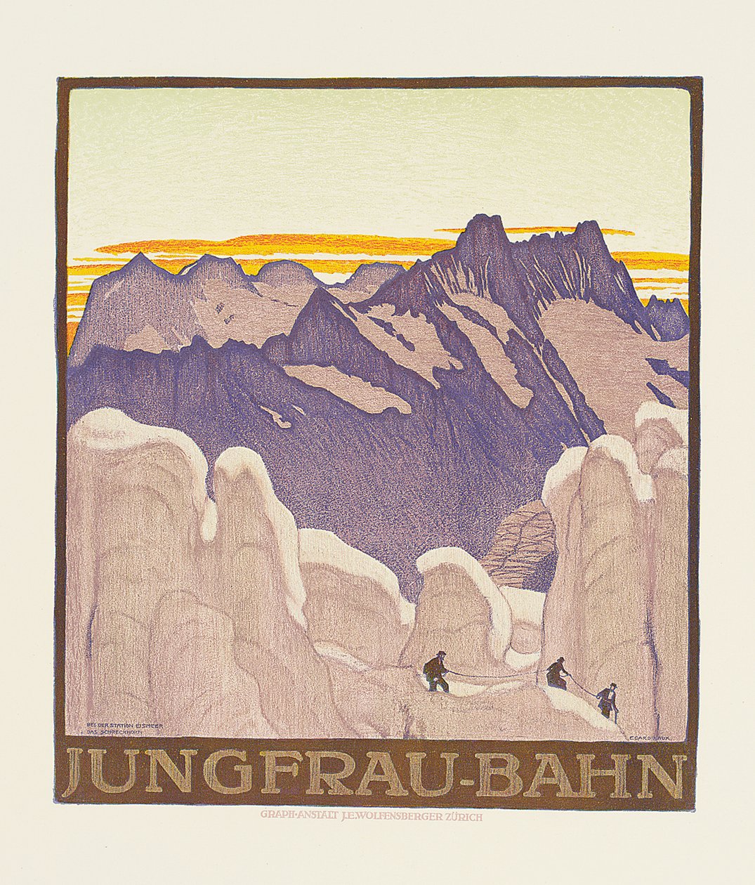 Jungfrau-Bahn, plakat, der reklamerer for Jungfrau-bjergbanen (farve litho) af Emil Cardinaux