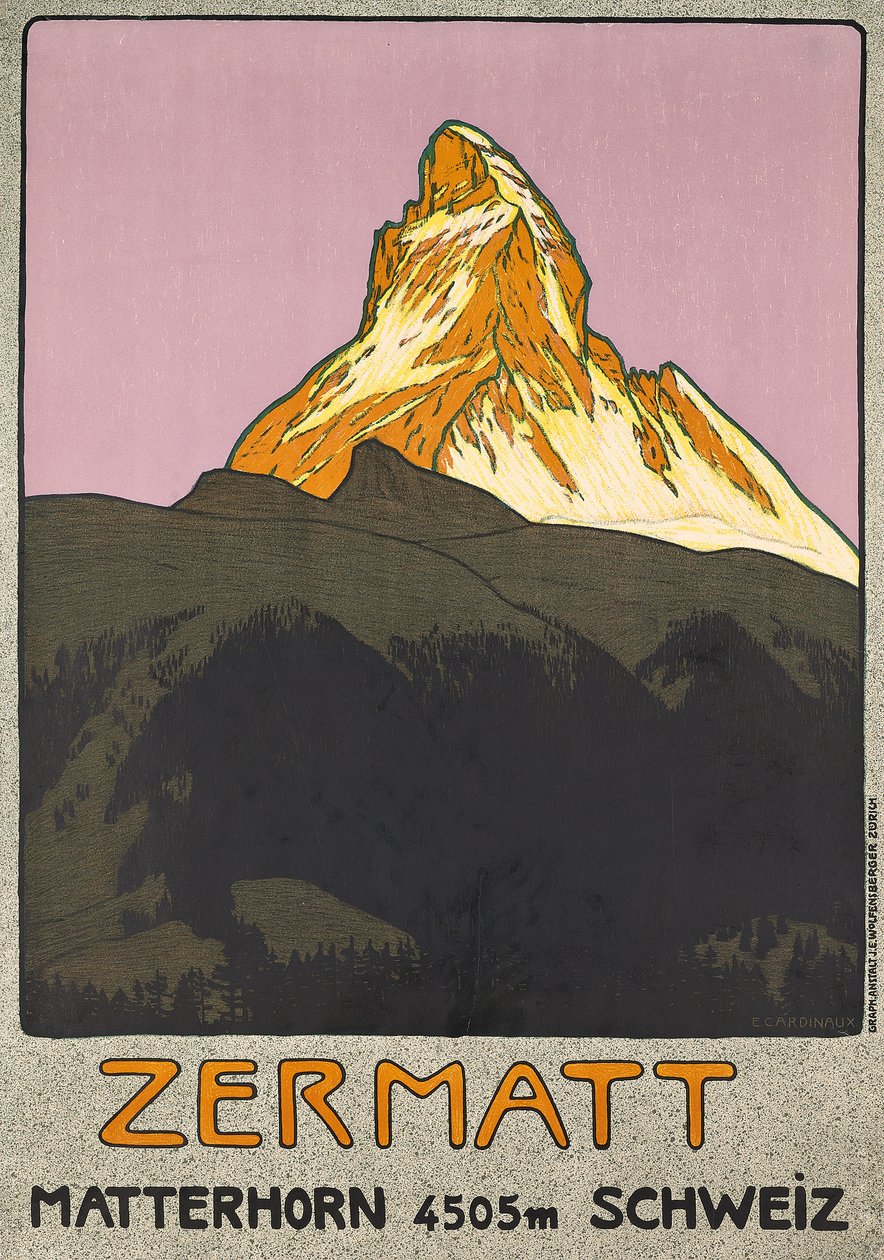 Plakat reklame Zermatt, Schweiz af Emil Cardinaux