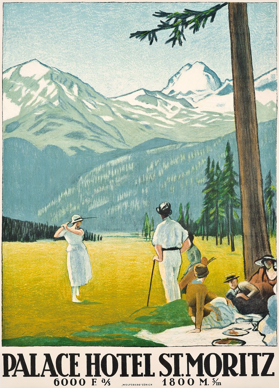 Plakat, der reklamerer for Palace Hotel i St. Moritz af Emil Cardinaux