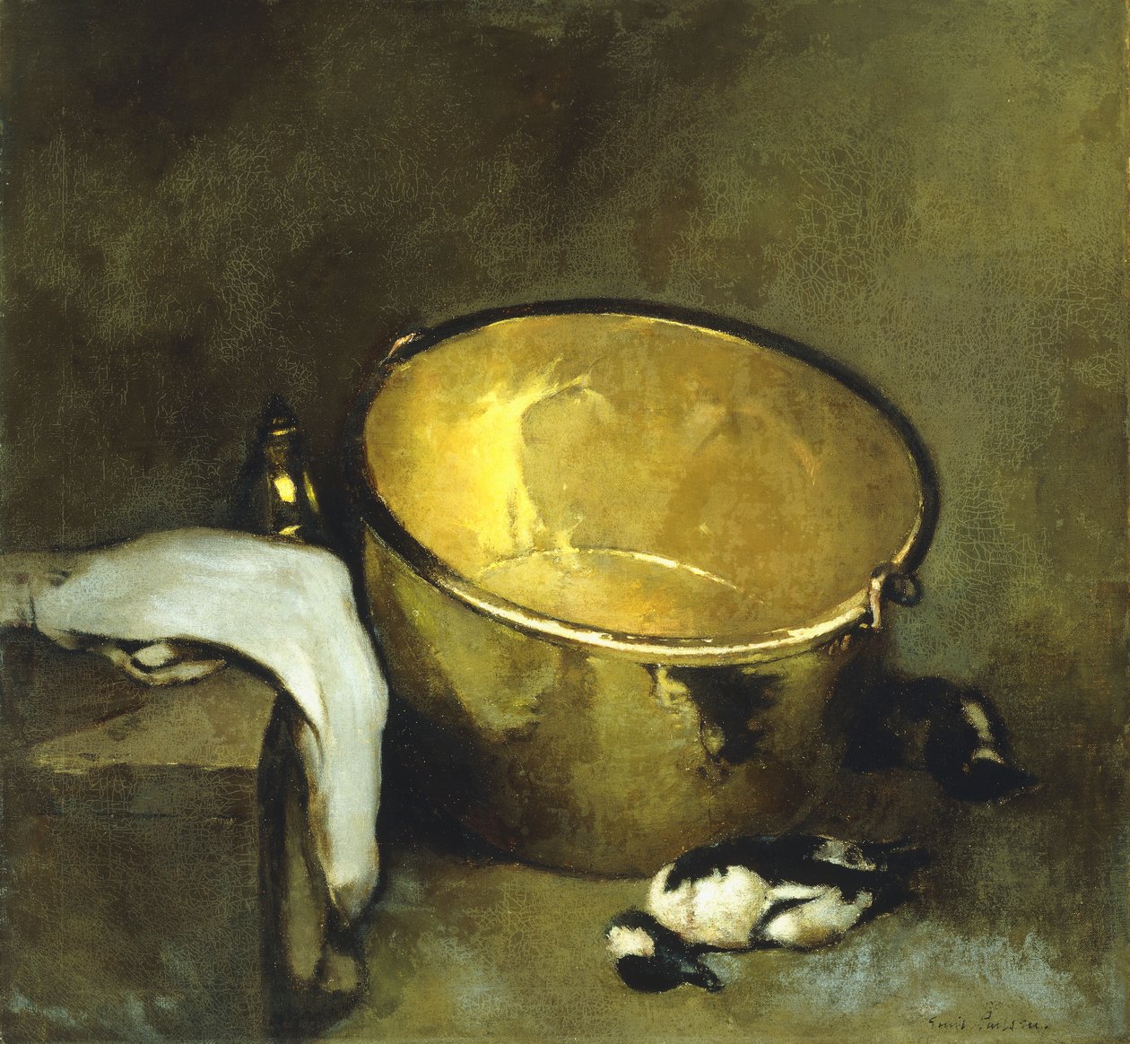 Stilleben med messinggryde af Emil Carlsen