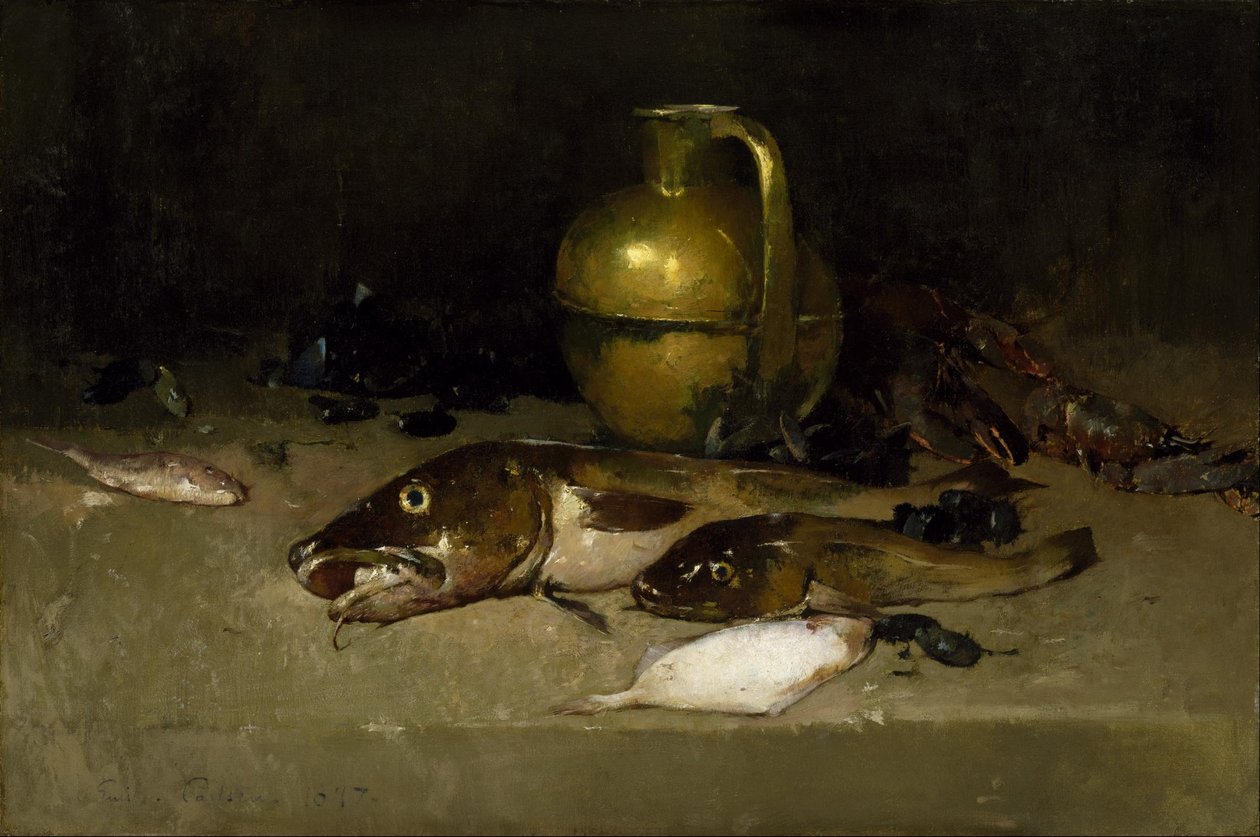 Stilleben med fisk af Emil Carlsen
