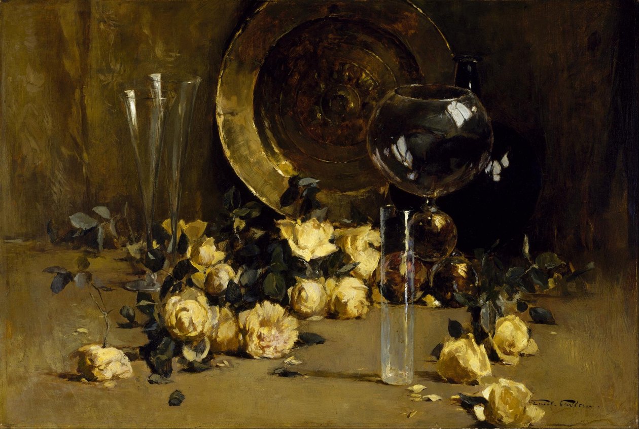 Stilleben med gule roser af Emil Carlsen