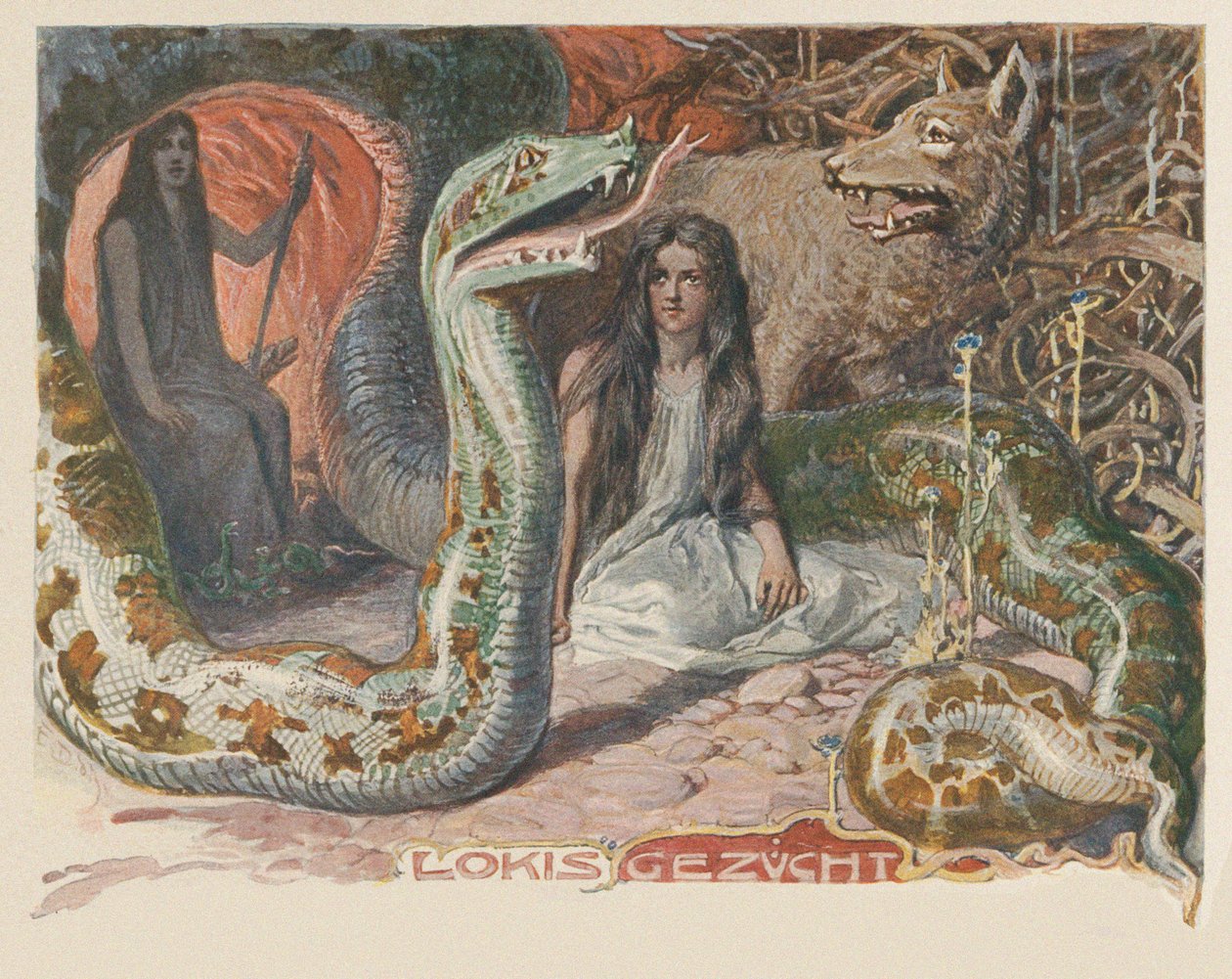 Lokes yngel. Fra Valhalla: Teutonernes guder af Emil Doepler