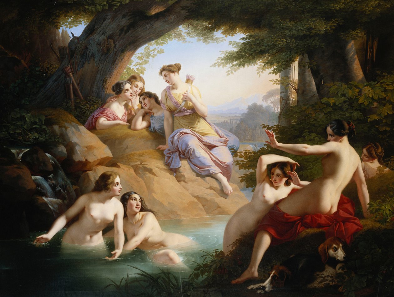 Diana og nymfer bader, 1846 af Emil Jacobs
