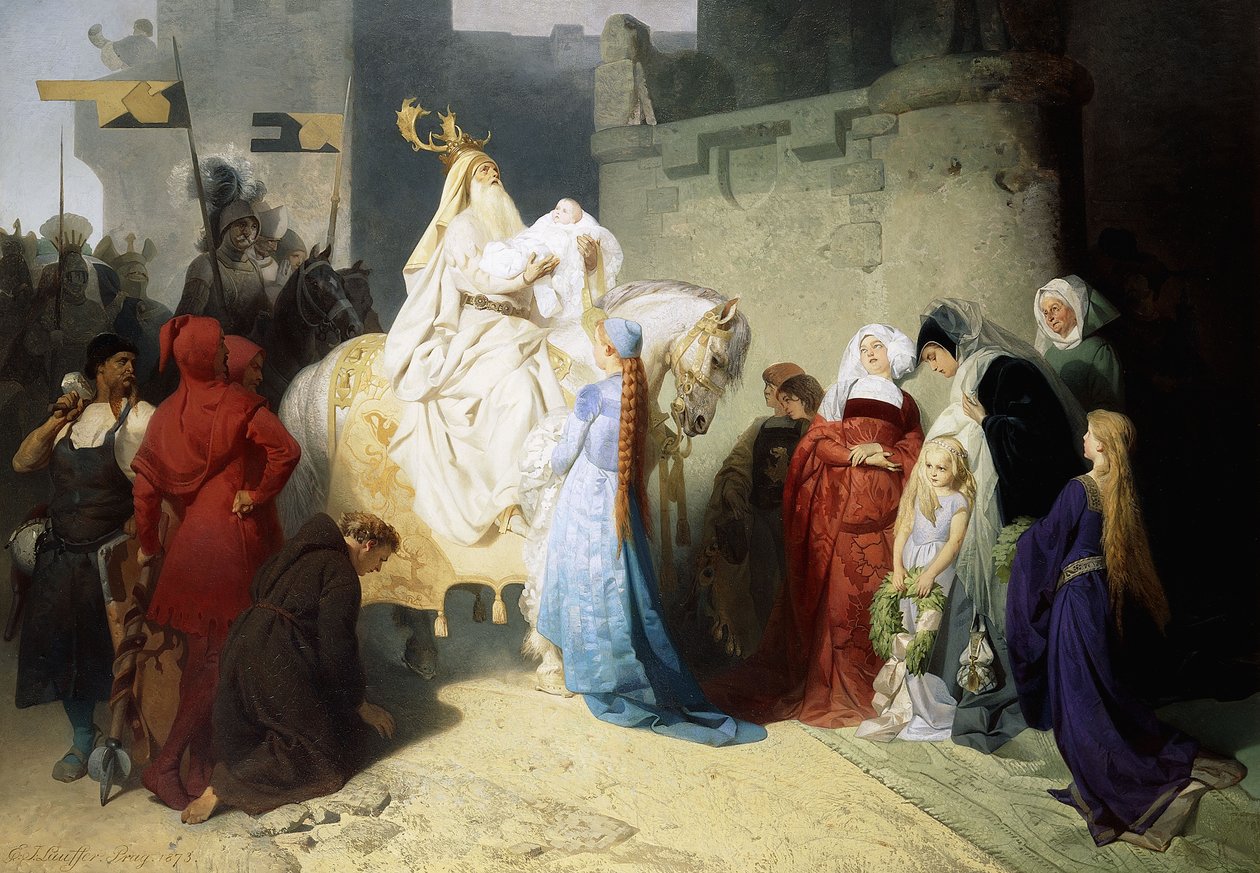 Merlin præsenterer fremtidens kong Arthur, 1873 af Emil Johann Lauffer