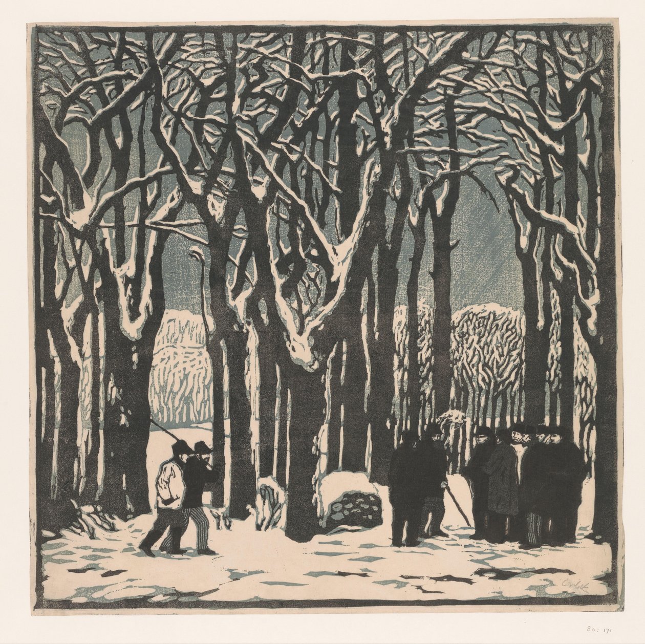 Mænd i en vinterskov af Emil Orlik (signed by artist)